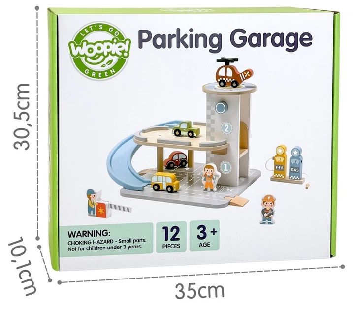 Drewniany parking piętrowy 2w1 Woopie Green Stacja benzynowa z autkami i figurkami 12 elementów (564470) (5906280656447) - obraz 5