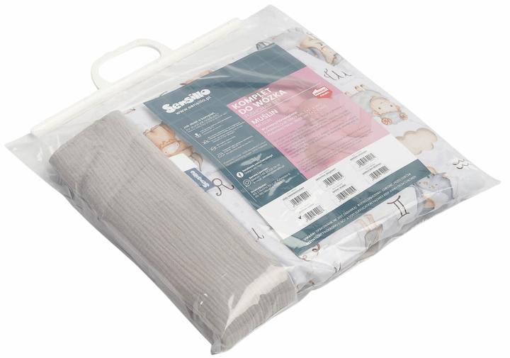 Комплект для коляски Sensillo Muslin подушка + ковдра сірий (5908310399188) - зображення 4