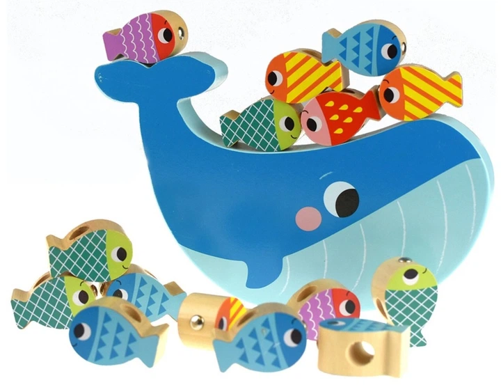 Дерев'яна розвиваюча гра Tooky Toy Кит і рибки багатофункціональна 4 в 1 (TH698) (6972633373681) - зображення 3
