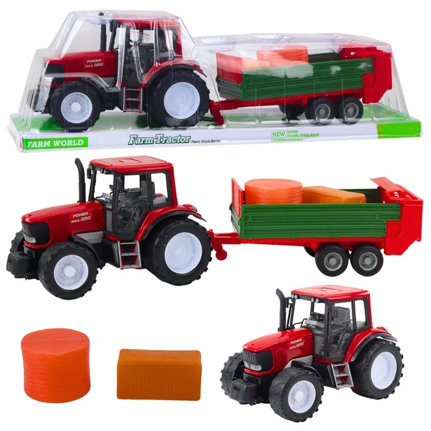 Zabawka LEAN Toys Traktor Rolniczy Farmerski Z Zieloną Przyczepą i Sianem 62 cm Czerwona (5905991058571) - obraz 5