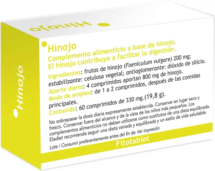 Дієтична добавка Eladiet Fitotablet Hinojo 330 мг 60 таблеток (8420101215110) - зображення 2
