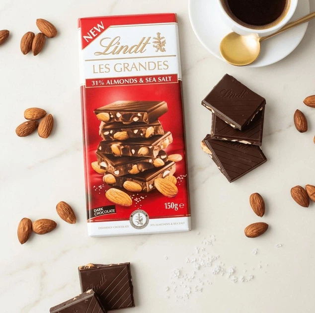 Шоколад Lindt Les Grandes Mandel-Fleur de Sel 150г - Фото 4 Шоколад Lindt Les Grandes Mandel-Fleur de Sel 150г - зображення 4
