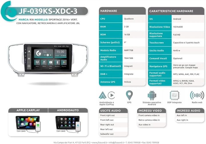 Штатна автомагнітола JFSOUND JF-039KS-XDC-3 для Kia Sportage 2016 / 9" / Сенсорна / 2/16Гб / Android 11 / Apple CarPlay / Android Auto / Bluetooth / WI-FI / GPS / USB / DAB+ b5 - Б/В - зображення 5