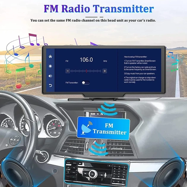 Автомагнітола CAMECHO A3247 / 10.26" / Сенсорна / Apple CarPlay / Android Auto / Bluetooth / WI-FI / FM / USB / AUX / TF slot b5 - Б/В - зображення 4