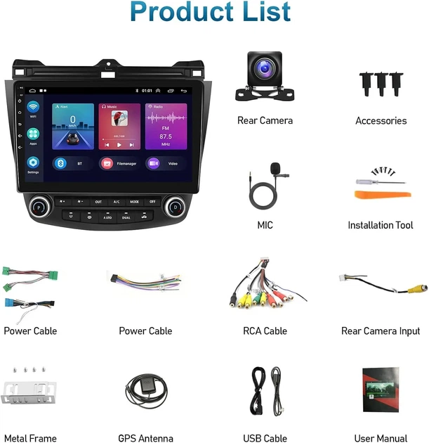 Штатная автомагнитола Podofo для Honda Accord 2003-2007 / 10.1" / Сенсорная / 2/64Гб / Android 13 / Apple CarPlay / Android Auto / Bluetooth / WI-FI / GPS / USB 10060912811111 b4 - изображение 7