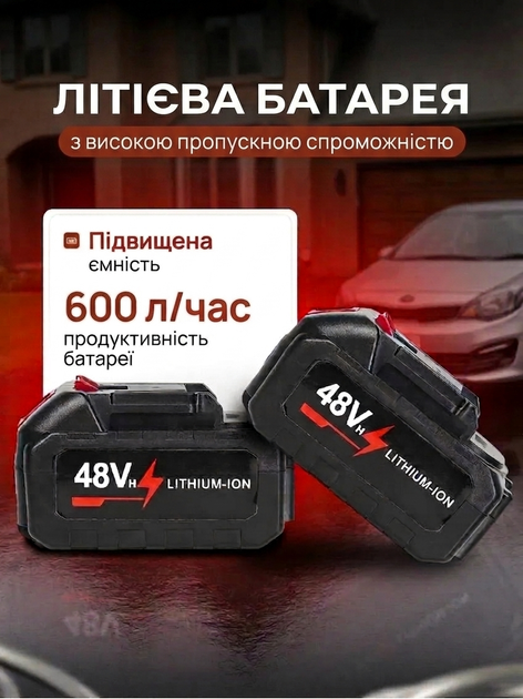 Портативна акумуляторна мийка 48В (2 АКБ + кейс), пістолет високого тиску 20 МПа, автомийка з забором води, компактна - зображення 9