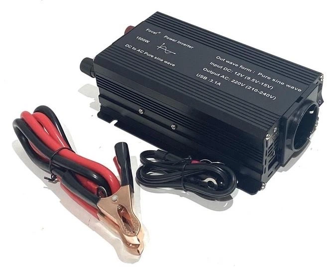 Інвертор Foval 1500W 12-220V чистий синус, перетворювач напруги з 12В у 220В - зображення 2
