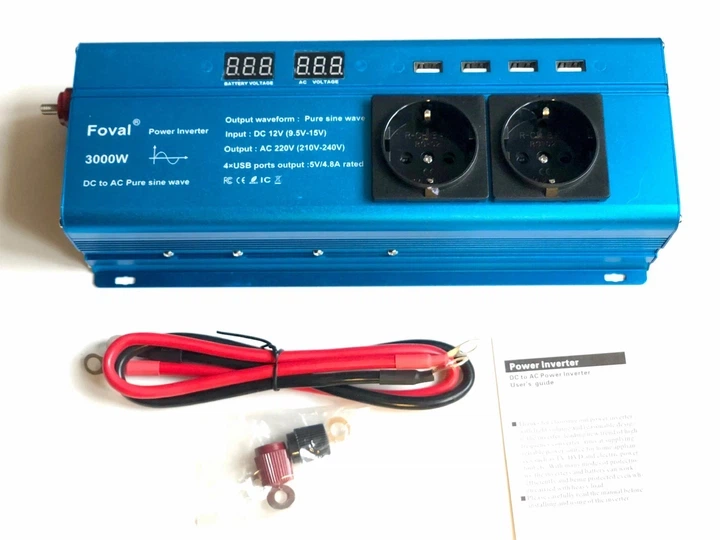 Інвертор Foval 3000W 12-220V чистий синус, перетворювач напруги з 12В у 220В - зображення 4