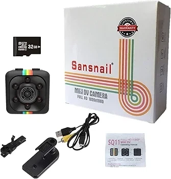 Міні-камера Sansnail 1080P SQ11 з аудіо та відео, 32 ГБ пам’яті, нічне бачення, датчик руху, для домашнього використання. - изображение 3