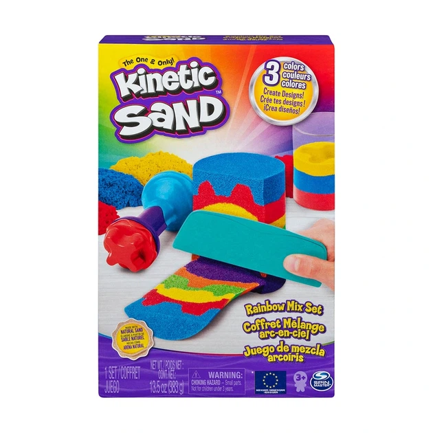 Набір піску для дитячої творчості - KINETIC SAND ВЕСЕЛКОВИЙ МІКС (3 кольори, 383 g, аксес.) - Фото 2 Набір піску для дитячої творчості - KINETIC SAND ВЕСЕЛКОВИЙ МІКС (3 кольори, 383 g, аксес.) - изображение 2