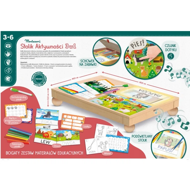 Stolik aktywności Lisciani Montessori 3w1 z podświetleniem 720164 (8008324113415) - obraz 2