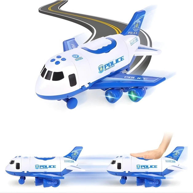 Zestaw policji Woopie Samolot + Rozkładany transporter z 3 autami + Znaki drogowe 1:64 Biało-niebieski 58144 (5906280658144) - obraz 4