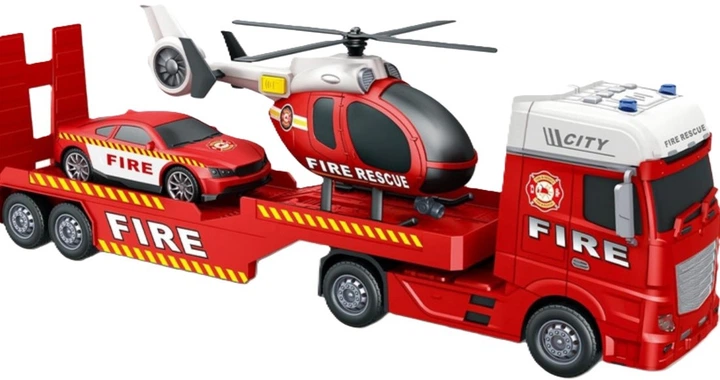 Zestaw pojazdów strażackich Woopie Laweta + Helikopter + Samochód z efektami świetlnymi i dźwiękowymi 1 :12 Czerwony 55341 (5906280655341) - obraz 3