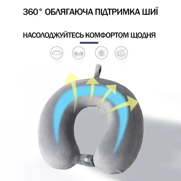 Ортопедическая U-подушка с эффектом памяти — для шеи, путешествий и отдыха 360° тёмно-серая KT8002739 - изображение 8