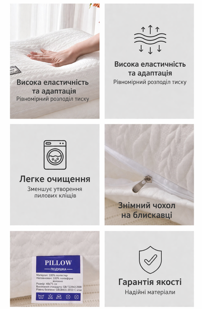 Вязаная ортопедическая и комфортная подушка с мягким наполнителем, 48×74, белого цвета, 700 г Deep Sleep KT8002402 - изображение 3
