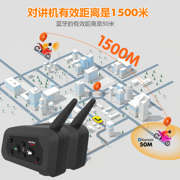 Bluetooth-гарнітура для шолома Houtonsen V4 Plus (2 шт), до 1500 м, Bluetooth 5.0, Qualcomm, 30 годин, інтерком 4 райдери - зображення 8