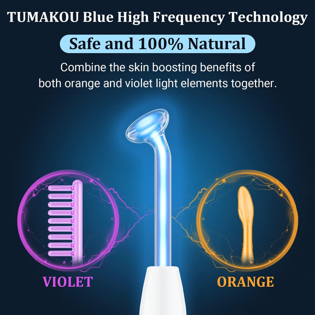 Дарсонваль TUMAKOU Blue HF: Профессиональный аппарат для лица и волос - Массажер высокой частоты с 4 насадками (F10) - изображение 3