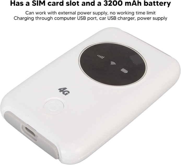 Мобильный 4G/5G маршрутизатор Yoidesu: Точка доступа, Модем 300 Мбит/с, Слот SIM, Аккумулятор 3200 мАч, до 10 устройств (White) - изображение 5