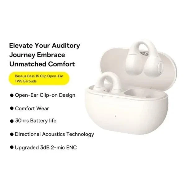 Беспроводные наушники Baseus Bass 15 Clip Open-Ear A00079500223-00 White - изображение 6