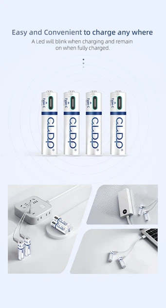 Акумуляторна батарейка AAA CLDP Li-Ion 1.5V 750mWh Type-C USB 4 шт - Фото 9 Акумуляторна батарейка AAA CLDP Li-Ion 1.5V 750mWh Type-C USB 4 шт - зображення 9