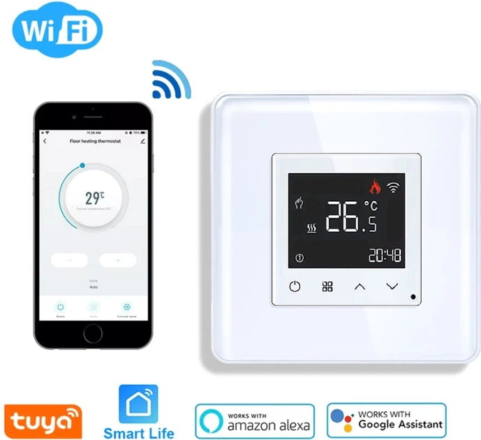 Розумний Wi-Fi терморегулятор ELIOS сенсорний для електричної теплої підлоги, білий, скляна панель (246642371) - Фото 5 Розумний Wi-Fi терморегулятор ELIOS сенсорний для електричної теплої підлоги, білий, скляна панель (246642371) - зображення 5