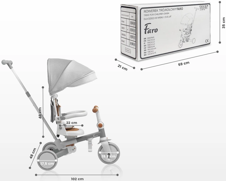 Триколісний велосипед Toyz Faro 3 в 1 Сірий (5908310397313) - зображення 4