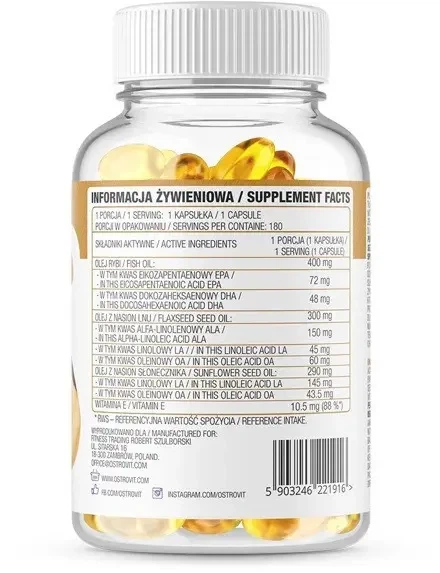 Жирні кислоти OstroVit Omega 3-6-9 90 капсул - Фото 2 Жирні кислоти OstroVit Omega 3-6-9 90 капсул - зображення 2