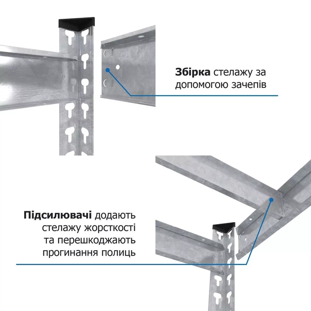 Стелаж Титан ОД 1800х1200х400 Меткас, 300 кг/полицю, 4 полиці, ДСП, оцинкований, металевий - зображення 9