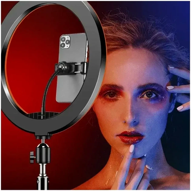 Кільцева LED-лампа 26 см RGB з живленням від USB і пультом дистанційного керування для блогера LJJ-26 - Фото 5 Кільцева LED-лампа 26 см RGB з живленням від USB і пультом дистанційного керування для блогера LJJ-26 - зображення 5