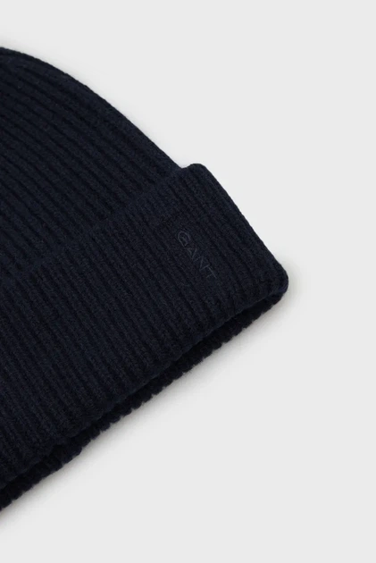 Чоловіча темно-синя вовняна шапка FINE KNITTED WOOL BEANIE Gant OS 9911034 - изображение 4