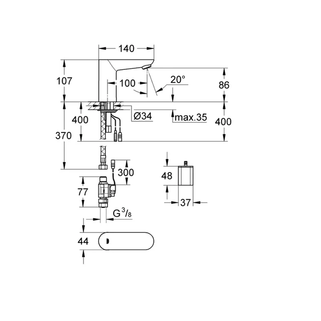 Змішувач для умивальника настільний сенсорний хром Grohe Euroeco 36271000 (00147623) - изображение 2