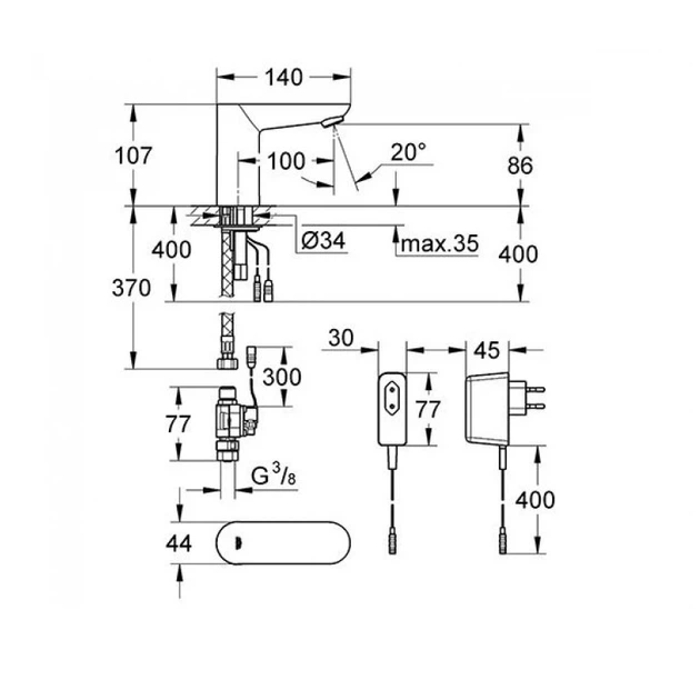 Змішувач для умивальника настільний сенсорний хром Grohe Euroeco 36269000 (00147617) - Фото 2 Змішувач для умивальника настільний сенсорний хром Grohe Euroeco 36269000 (00147617) - изображение 2