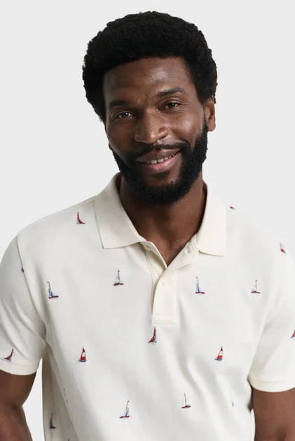 Чоловіче біле поло з візерунком EMBROIDERED GRAPHIC Gant XXL 2014046 - изображение 4