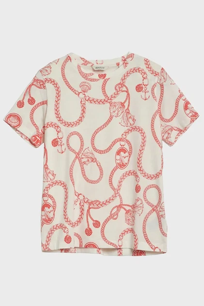 Жіноча біла футболка з візерунком REG SAILING PRINT SS T-SHIRT Gant S 4200587 - Фото 6 Жіноча біла футболка з візерунком REG SAILING PRINT SS T-SHIRT Gant S 4200587 - изображение 6