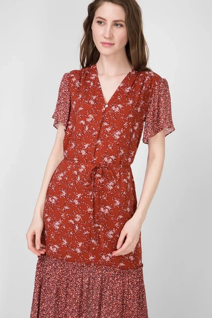 Жіноча бордова сукня з візерунком MIX PRINT Gant 34 4503084 - Фото 2 Жіноча бордова сукня з візерунком MIX PRINT Gant 34 4503084 - изображение 2