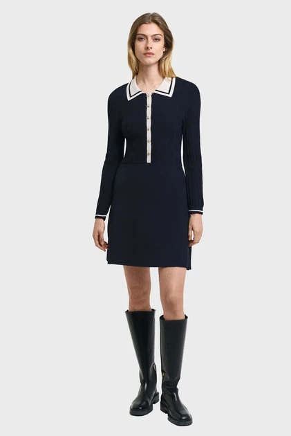 Жіноча темно-синя сукня CONTRAST RIBBED KNITTED DRESS Gant S 4502080 - Фото 1 Жіноча темно-синя сукня CONTRAST RIBBED KNITTED DRESS Gant S 4502080 - изображение 1