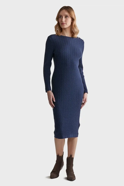 Жіноча темно-синя сукня MINI CABLE KNIT DRESS Gant M 4502079 - Фото 3 Жіноча темно-синя сукня MINI CABLE KNIT DRESS Gant M 4502079 - изображение 3