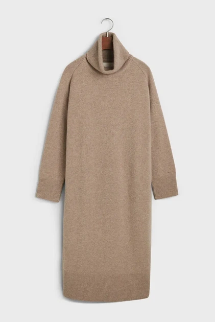 Жіноча бежева вовняна сукня HERRINGBONE DETAIL ROLLNECK DRESS Gant S 4502078 - изображение 7