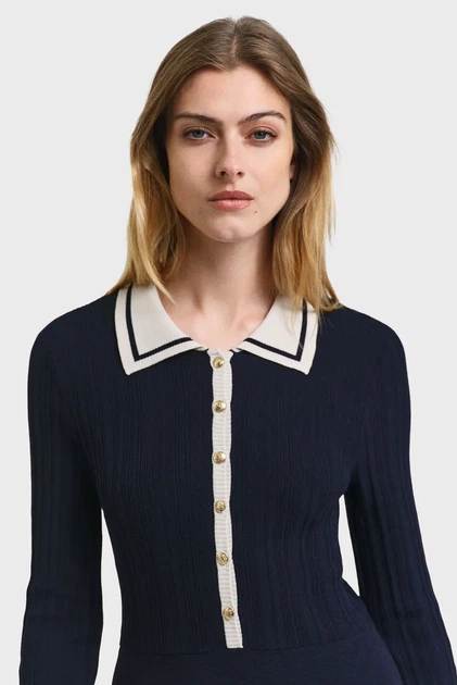 Жіноча темно-синя сукня CONTRAST RIBBED KNITTED DRESS Gant S 4502080 - Фото 4 Жіноча темно-синя сукня CONTRAST RIBBED KNITTED DRESS Gant S 4502080 - изображение 4