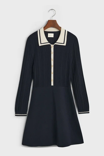 Жіноча темно-синя сукня CONTRAST RIBBED KNITTED DRESS Gant S 4502080 - Фото 5 Жіноча темно-синя сукня CONTRAST RIBBED KNITTED DRESS Gant S 4502080 - изображение 5