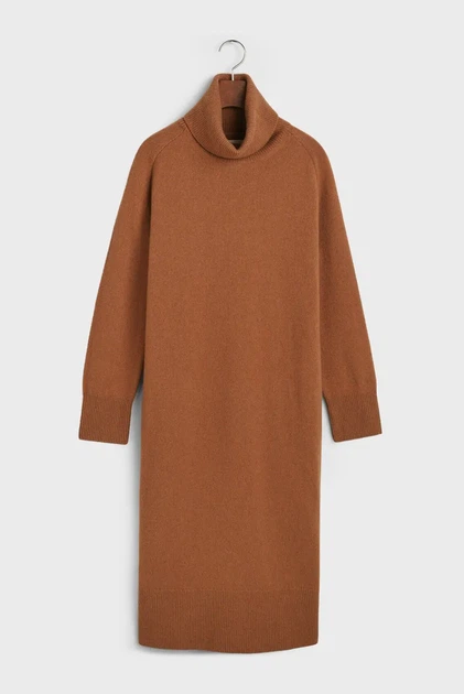 Жіноча коричнева вовняна сукня HERRINGBONE DETAIL ROLLNECK DRESS Gant XS 4502078 - изображение 7