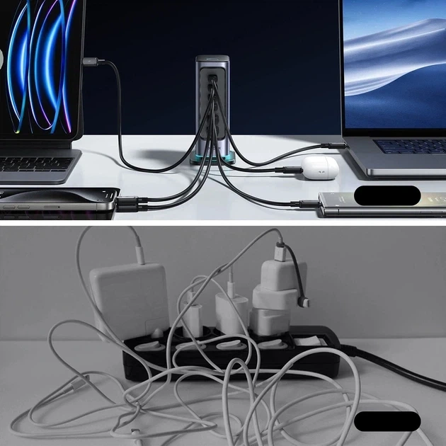 Настільний зарядний пристрій JOYROOM JR-TCM02 GaN 65 Вт EU 4 x USB-C + 2 x USB-A Black-Grey - зображення 10