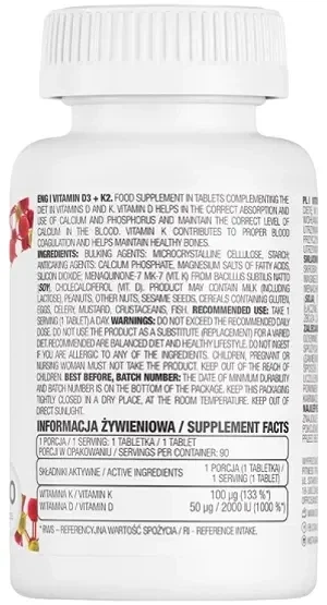 Вітамін Д3 + К2 OstroVit Vitamin D3 + K2 90 таблеток - изображение 2