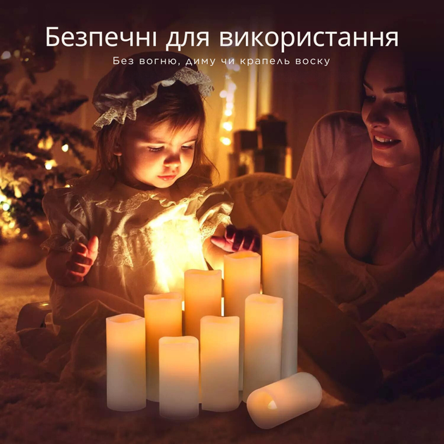 Набор светодиодных LED свечей Auxmir 9 шт с пультом ДУ и таймером Ivory - Фото 2 Набор светодиодных LED свечей Auxmir 9 шт с пультом ДУ и таймером Ivory - изображение 2
