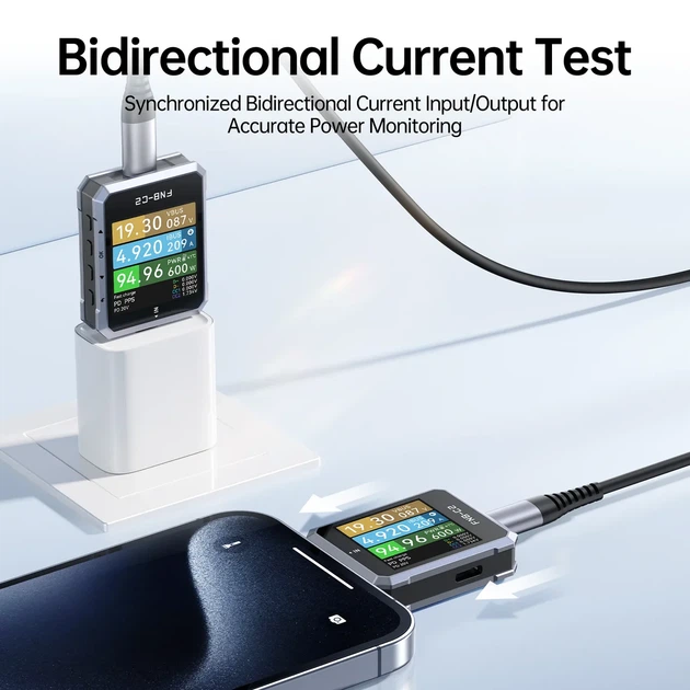 USB тестер Fnirsi FNB-C2, Type-C PD3.1, тестер кабелів E-marker чіп - зображення 6