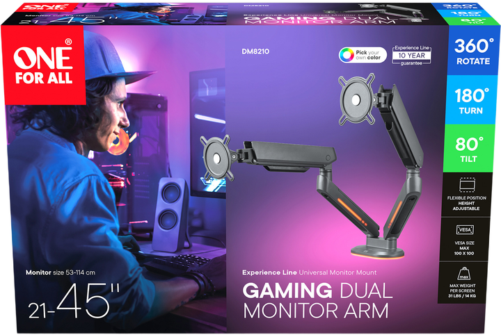 Uchwyt 21-45" One For All Dual Monitor Arm DM8210 (8716184079030) - obraz 3