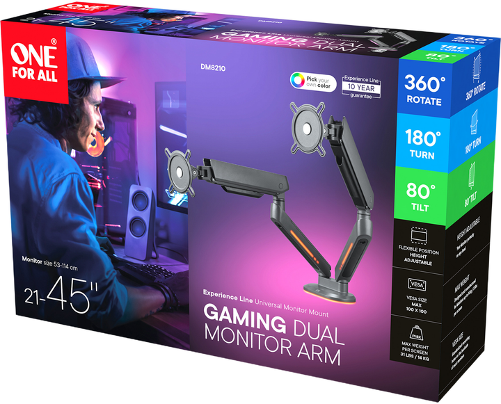Uchwyt 21-45" One For All Dual Monitor Arm DM8210 (8716184079030) - obraz 4
