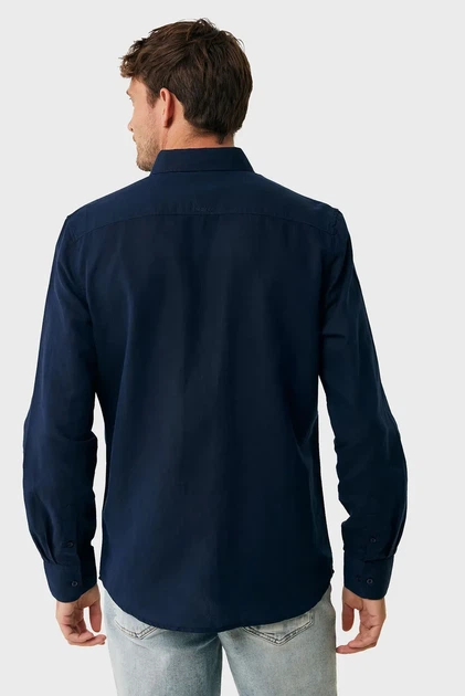 Чоловіча темно-синя лляна сорочка CALEB Basic linen shirt Mexx M MF007200151M - Фото 3 Чоловіча темно-синя лляна сорочка CALEB Basic linen shirt Mexx M MF007200151M - изображение 3