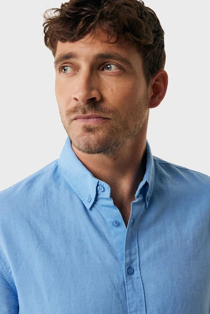 Чоловіча блакитна лляна сорочка CALEB Basic linen shirt Mexx S MF007200151M - изображение 4