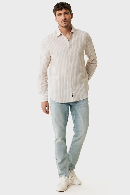 Чоловіча бежева лляна сорочка у смужку AIDEN Basic linen shirt striped Mexx M MF007200351M - Фото 2 Чоловіча бежева лляна сорочка у смужку AIDEN Basic linen shirt striped Mexx M MF007200351M - изображение 2